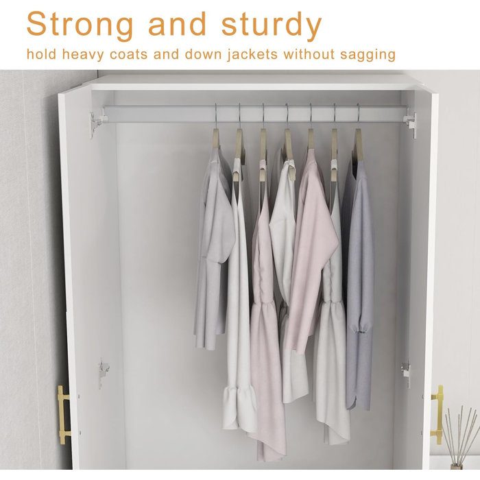 Everly Quinn Wardrobe Armoire Closet with Hanging Rods and Drawers